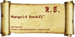 Mangold Benkő névjegykártya